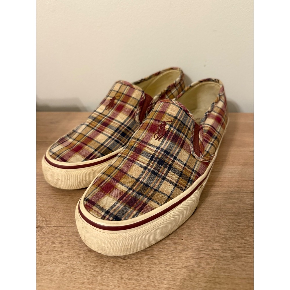 Polo Ralph Lauren Mansheim Plaid Slip On Sneakers Mens 8D Multi Color Textile